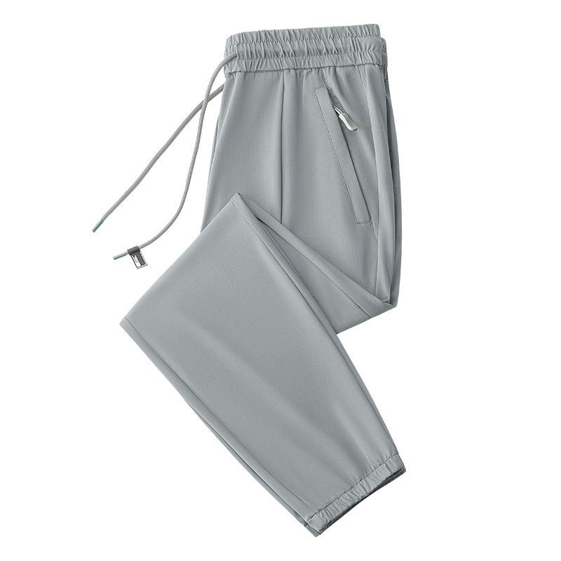 Ice Silk Cool Tight-Fitting Pants for Men's Summer Thin Ice Oxygen Breathable Quick-Drying Sport Loose Checkered Casual Pants - Image 5