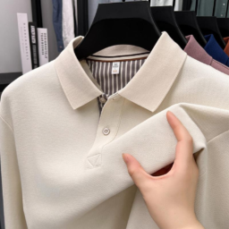 2025 autumn new men's POLO shirt, business casual lapel long-sleeved T-shirt, men's top